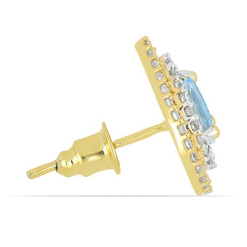 BUY 14K GOLD NATURAL AQUAMARINE GEMSTONE HALO EARRINGS WITH WHITE DIAMOND